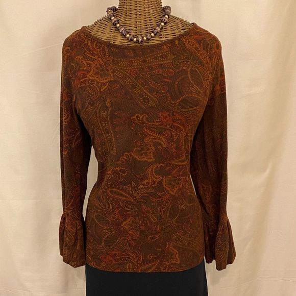 **BOGO**Lauren Ralph Lauren - Burgundy Bell Cuff Paisley Scoop Neck Blouse Sz M